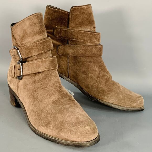 STUART WEITZMAN Size 9.5 Brown Suede Buckle Ankle Boots - Picture 1 of 7